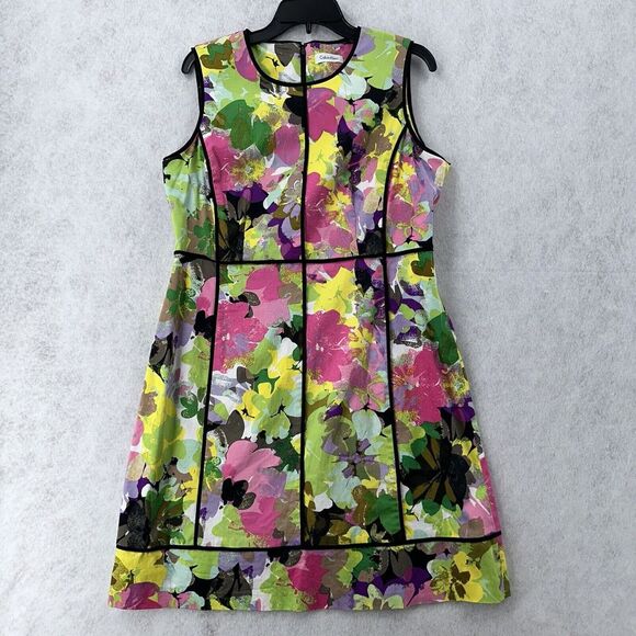 Calvin Klein Sheath‎ Dress Womens 16 Sleeveless Multicolored Pink Green Floral - Picture 1 of 10